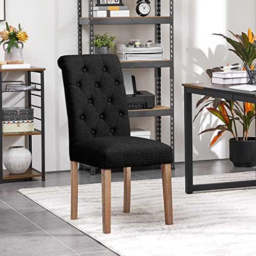 Miniatura 2 de Yaheetech 6pcs Sillas De Comedor Silla De Polipiel Con Pata De Madera Para Salón Comedor Cocina Restaurante 45.5x62x98.5 Cm Negro-Poliéster 6 Sillas