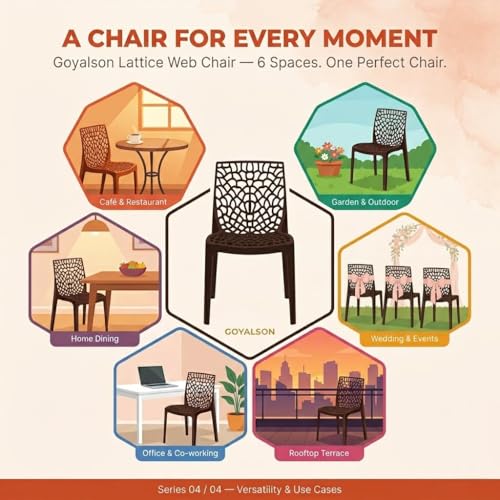 Image of Highway Plastic Web Chair Outdoor Without Arm (Jali) Gloss Finish | Stackable 6 High | 150kg Capacity | UV Weather Resistant | Home Office Restaurant Garden Cafe | (1, Brown, Standard)