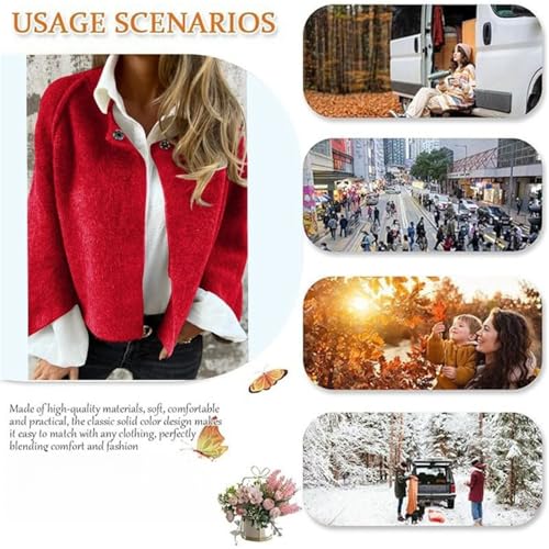 Women's Round Neck Woolen Long Sleeve Coat,Cropped Soft Warm Button Cardigan Jacket,Winter Fuzzy Button Cardigan4