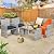 KROFEM 4 Pieces Rattan Patio Furniture Set,Outside Sectional Conversation Cushioned Sofa Set, Wicker Sofa Ideal for Garden, Porch, Backyard, Grey Rattan with Navy Blue Cushion