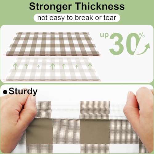 misaya 3 Packs Buffalo Disposable Table Cloth, 54 x 108 Inch Waterproof Plastic Tablecloth, Rectangle White and Khaki Checkered Table Covers for Picnic, Birthday, Party - Image 4
