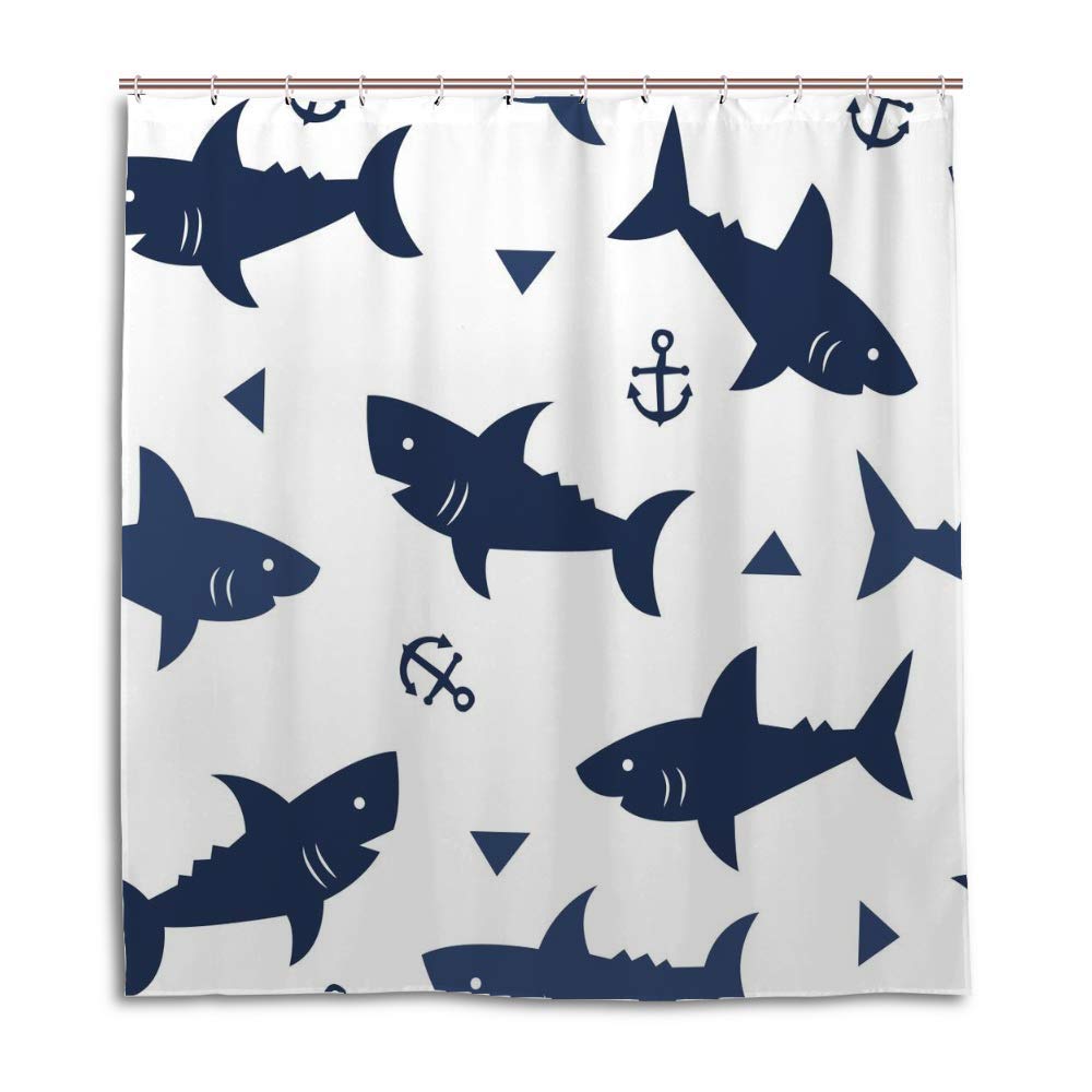 Rideau de douche requin en polyester lavable avec crochets