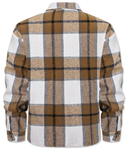 Image of Cromoncent Mens Boys Thick Flannel Shirt Long Sleeve Shirt Jacket Casual Button Down Multi Pockets Shacket
