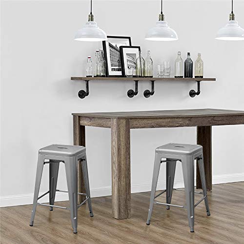 Image of Devoko Metal Bar Stools 24 inch Indoor Outdoor Stackable Barstools Modern Style Industrial Vintage Counter Bar Stools Set of 4 (24 inch, Silver)