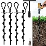 VASGOR 15" Ground Anchors (4pcs) Easy to Use with Drill, Heavy Duty Anchor Hook for Camping Tent, Canopies, Car Ports, Sheds, Swing Sets, Securing Animals – Black Powder Coated