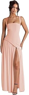 Straps Prom Dresses for Women Long Front Slit Asymmetrical Drop Waist Party Dress for Girls Chiffon Formal Gowns - Buy now