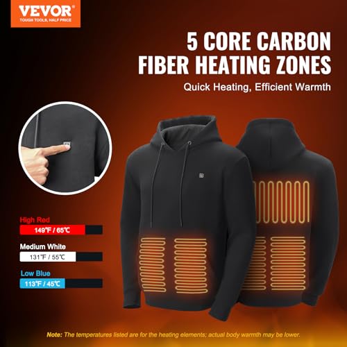 VEVOR Heated Jackets for Women Men with Battery Pack 7.4V, Heated Hoodie with 5 Heating Zones, Winter Outdoor Heated Coat2