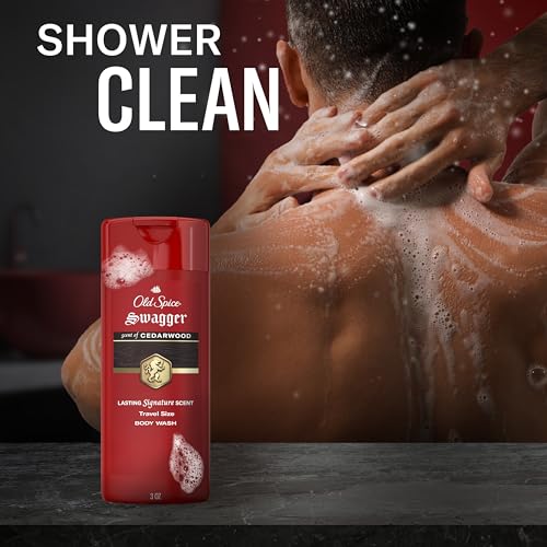 Image of Old Spice Refreshing Body Wash for Men, 3X Defense, 24 /7 Shower Fresh with Long Lasting Scent, Travel Size, Red Collection, Swagger with Cedarwood Scent, 3 fl oz