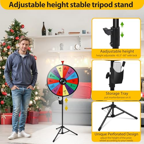 HomGarden 24" Colorful Spinning Prize Wheel | Dual-Use Tabletop/Floor Stand | Dry-Erase Board for Christmas, Carnival, Fundraiser, Promotional & Holiday Events - Thumbnail 7