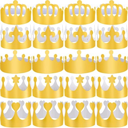 SIQUK 25 Pieces Paper Crowns Party King Crown Gold Paper Hats for Kids Adults Party and Celebration, Chic Style