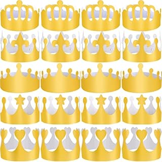 SIQUK 25 Pieces Paper Crowns Party King Crown Gold Paper Hats for Kids Adults Party and Celebration, Chic Style