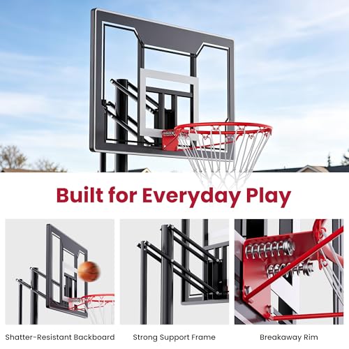 Image of Feelwin Basketball Hoop for Kids Youth Adults, Portable Adjustable Height Basketball Goal with Wheels for Outdoor Use,Backyard & Driveway