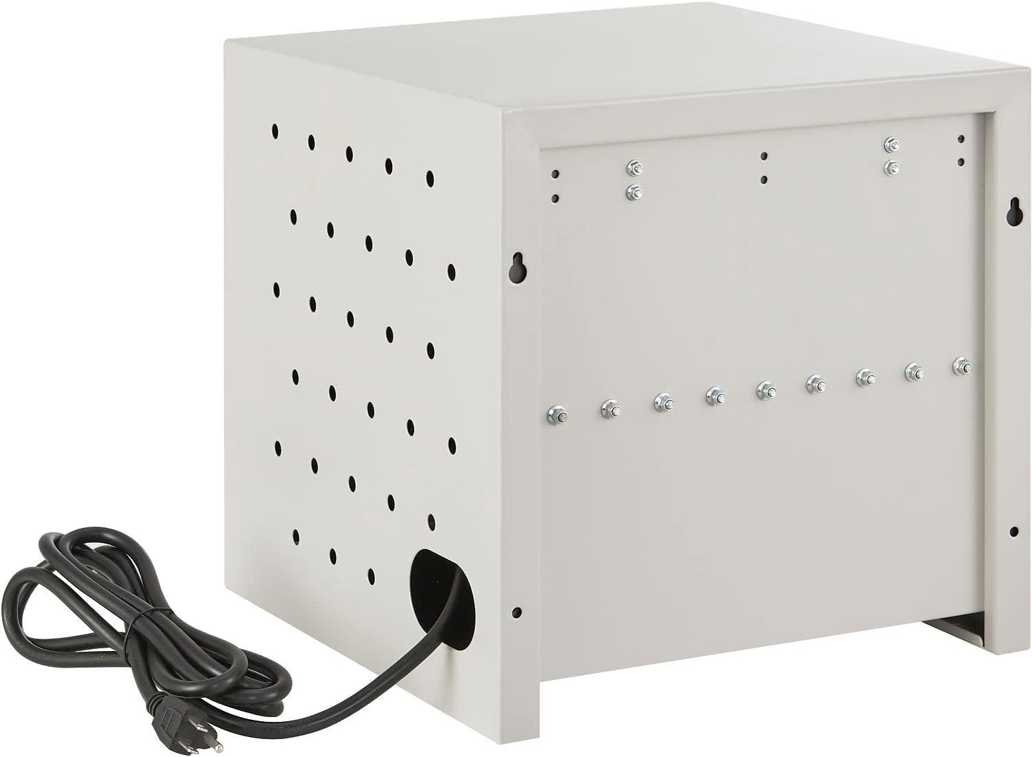 Interior view of the Global Industrial Tablet Charging Station showing the 12-outlet power strip and device slots.