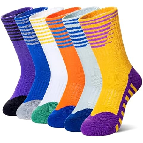 AMENLAN Kids Boys Athletic Socks Sport Basketball Crew Soft Cotton Breathable Youth Casual Socks 6 Pairs (Orange Yellow,13-15 Years) Cover