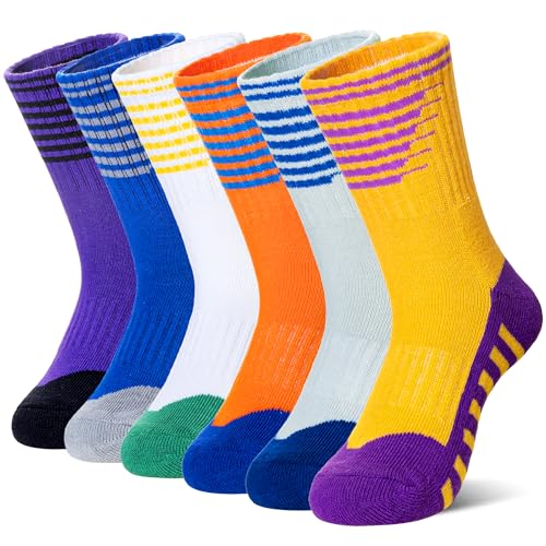 AMENLAN Kids Boys Athletic Basketball Socks 6 Pairs 9-12Y
