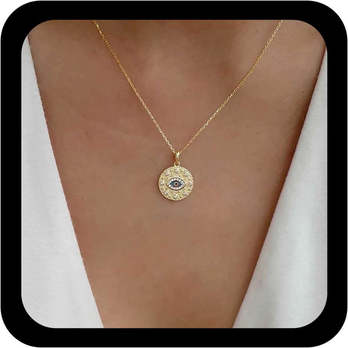 Gothic Evil Eye Coin Necklace Gold Cz Eyes Necklaces Evil Evil Eye Medallion Necklace Luck Eyes Chain Necklaces Disc Coin Pendent Protection Jewelry for Women