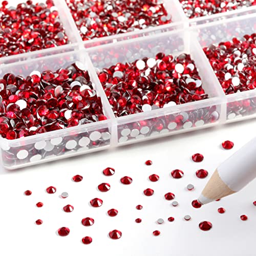 Image of Beadsland 7200pcs Flatback Rhinestones,Red Rhinestone Nail Gems Round Crystal Rhinestones for Crafts,Mixed 6 Sizes with Wax Pencil Kit, SS3-SS10,Siam | Glass Nail Gems, Round Crystal, With Wax Pencil Kit, SS3-SS10, Red