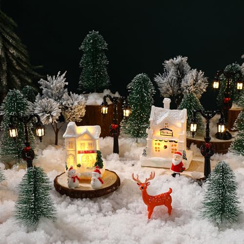 Namalu 34 Pieces Christmas Village Houses Set, Mini Christmas Trees Christmas Accessories Set Santa Snowman Street Lamps for Christmas Village Miniature Town Home Table Top Decoration (Classic Style)