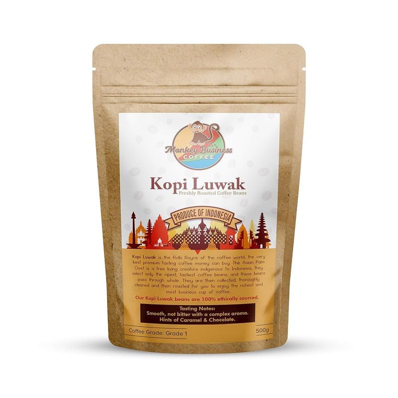 Monkey Business Coffee - Wild Kopi Luwak Coffee Ground Beans - Sustainably Sourced (from Indonesia) - 500 Grams
