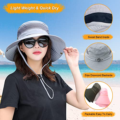 Image of Women Fishing Sun Hat Men Summer UV Protection Bucket Hats Mesh Ventilated Outdoor Hiking Gardening Beach Lawn Hat