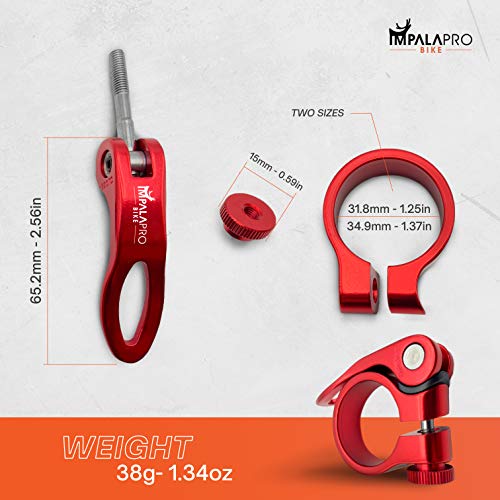 IMPALAPRO Bike Quick Release Seatpost Clamp 34.9 mm / 31.8 mm – Ultralight 38g CNC 7075 Aluminium Bike Seat Clamp Anti-Rust Anodised Finish (Red, 34.9) - Thumbnail 3