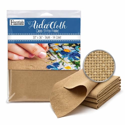 Image of Essentials by Leisure Arts Aida Cloth, 14 Count, Taupe, 30 x 36 Inch, Cross Stitch Fabric, Even Weave Cotton, for Embroidery, Needlepoint and Counted Cross Stitch Projects
