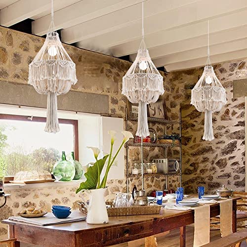 Goso Handmade Macrame Chandelier Plug In Woven Hanging Lamp 15Ft Hemp Rope Boho Pendant Light With On/Off Switch For Bedroom Living Room Party Home Decor H43 Xd16 Ivory #TOP4