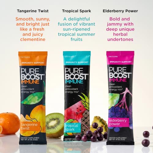 Image of Pureboost Sugar Free Clean Energy & Immune Support Drink Mix Variety Pack, Combo Pack 10 Count, Refreshing Energy Booster with B12 Vitamins, Electrolytes, Antioxidants, Superfoods and No Sucralose