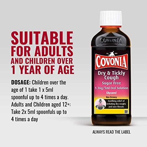 Covonia Dry & Tickly Cough Sugar Free Oral Solution 150ml soothing relief or irritating dry coughs and sore throats