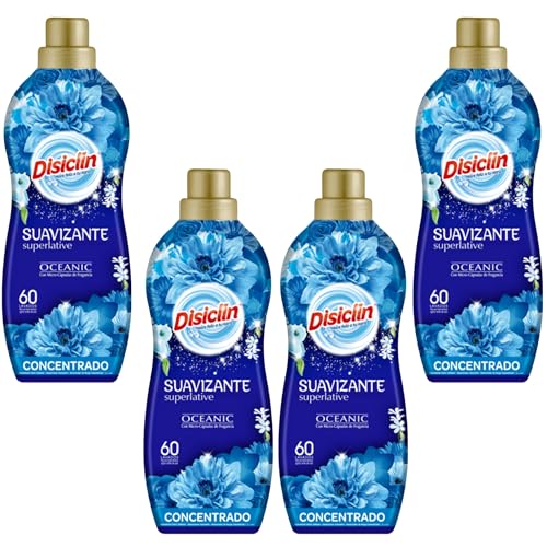 Disiclin Suavizante Concentrado Oceanic – Pack de 4 Botellas (240 Lavados) | Aroma Marino Fresco y Duradero, Ropa Suave y Perfumada, Superlative con Microcápsulas de Fragancia