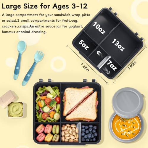 Image of Kids Lunch Box with Lunch Bag Bento with 8oz Food Jar,Black