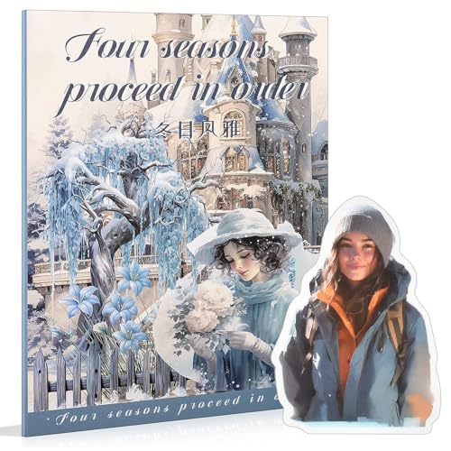 Snylcce 20 Blätter PET-Aufkleber - Dekoratives Ephemera-Stickerbuch - Winter-Saisonthemen vorgeschnitten