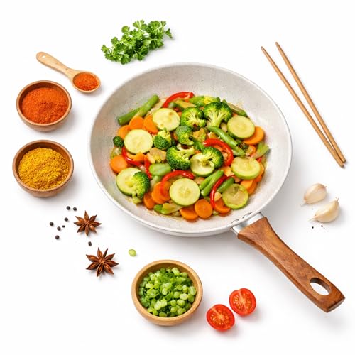 Image of Rioware 24CM Non-Stick Maifan Frying Pan (3L) | 5-Layer Non-Stick Coating | Induction, Ceramic, Electric & Gas Compatible | Dishwasher Safe | Multipurpose for Eggs, Stir-Fry & Daily Cooking- White