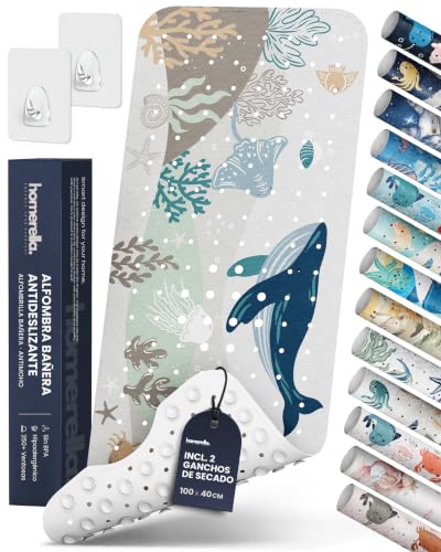 Alfombrillas infantiles para baño | Homerella Alfombra De Baño Antideslizante Y Delicada Con La Piel, 100x40cm, Incl. Ganchos Esterilla De Tina Sin Bpa Estera Resistente Al Moho Y Lavable A Máquina Alfombrilla De Baño