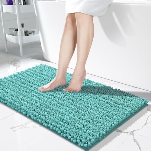Yimobra Long Chenille Bath Mat 44x24 in, non slip, lake blue