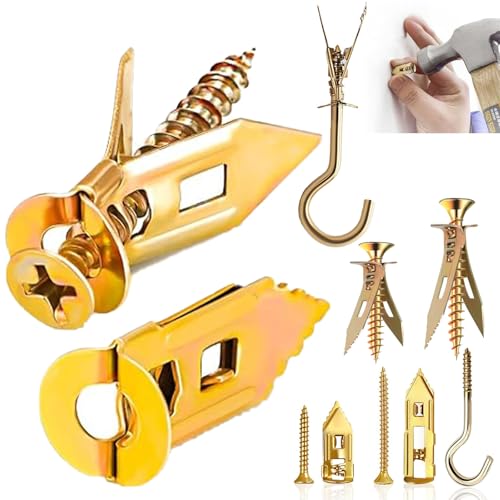 Self Drilling Drywall Anchors with Screws Kit, Heavy Duty Zinc Plated Steel Expansion Anchors, 210 Pieces, 3 Sizes, No Drill Needed for TV, Shelf, Mirror, Cabinet, Picture Frame Mounting