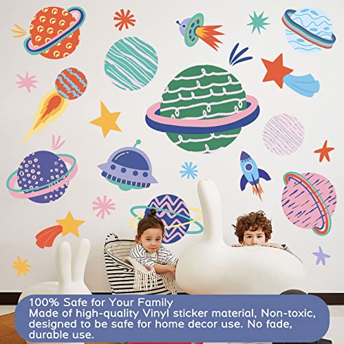 Large Space Wall Decal Stickers Rocket Spaceship Planets Wall Decals Planet Stars Wall Sticker Removable Vinyl Decals Solar System Galaxy Star Space Wall Decor For Nursery Kids Room Girls Boys Bedroom Wall Decor (Multicolor) #TOP4
