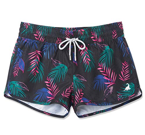 SURF CUZ Women's Quick Dry Athletic Casual Beach Shorts Boardshorts Tankini Bottom (Black - Tropical, 8)