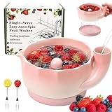 Self Spinning Berry Washing Bowl, Ceramic Fruit Bowl with Drain Holes (#B)