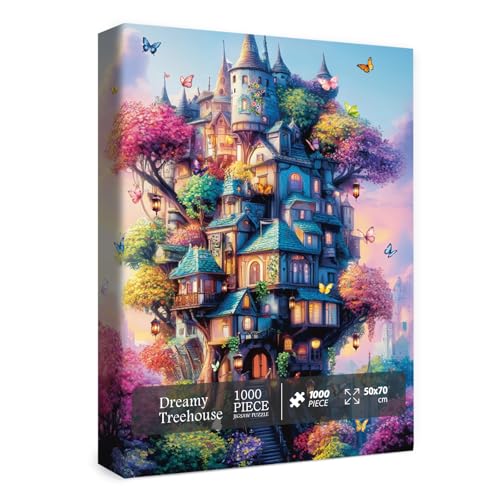 Butterfly Treehouse Puzzle for Adults 1000 Pieces, Fantasy Catstle Jigsaw Puzzle, Colorful Plant House Tree Puzzle by BBOLDIN - Used condition - US$11.48