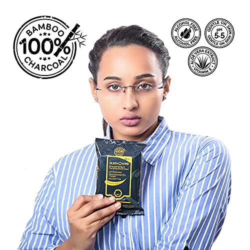 Kleenowipe, Bamboo Charcoal Infused Facial Wipe for Quick Detox and Pore Cleansing, Removes Dirt, Sebum & Oil, Men & Women, Best for Oily & Combination skin, Alcohol-Free, 20... - Image 2