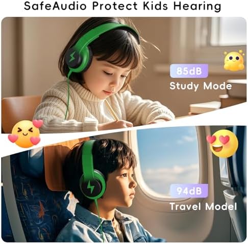 Candy Bila Wired Over-Ear Kids Headphones for School -Black and Green