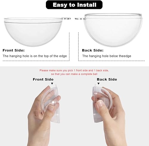 Miniatura 7 de Rely2016 - 15 bolas de plástico transparente rellenables, esferas huecas, bolas a presión, decoración de Navidad, bola rellenable transparente,