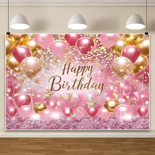 Leowefowa Large Happy Birthday Banner 10x8ft Rose Gold Birthday Backdrops Cloth Sign Poster Glitter Balloon Flag Sign Poster Photo Backdrop Outdoor Indoor Decoration by Leowefowa - Image 2