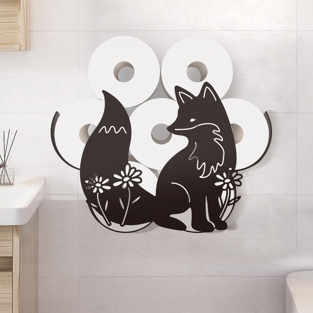 WADORN Fox Toilet Paper Holder, Funny Fox Animal Decorative Toilet Paper Storage Extra 8 Rolls Wild Fox Metal Freestanding Toliet Paper Organizer Stand for Farmhouse Bathroom Cabinet Space