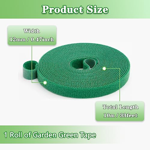 Plant Tape Garden Tape, Plant Ties Tape Garden Ties for Climbing Plants Adjustable Garden Tape for Plants Outside Plant Supports for Growing Reusable Green Garden Plant Tomato Tape (33ft X 1/2inch)