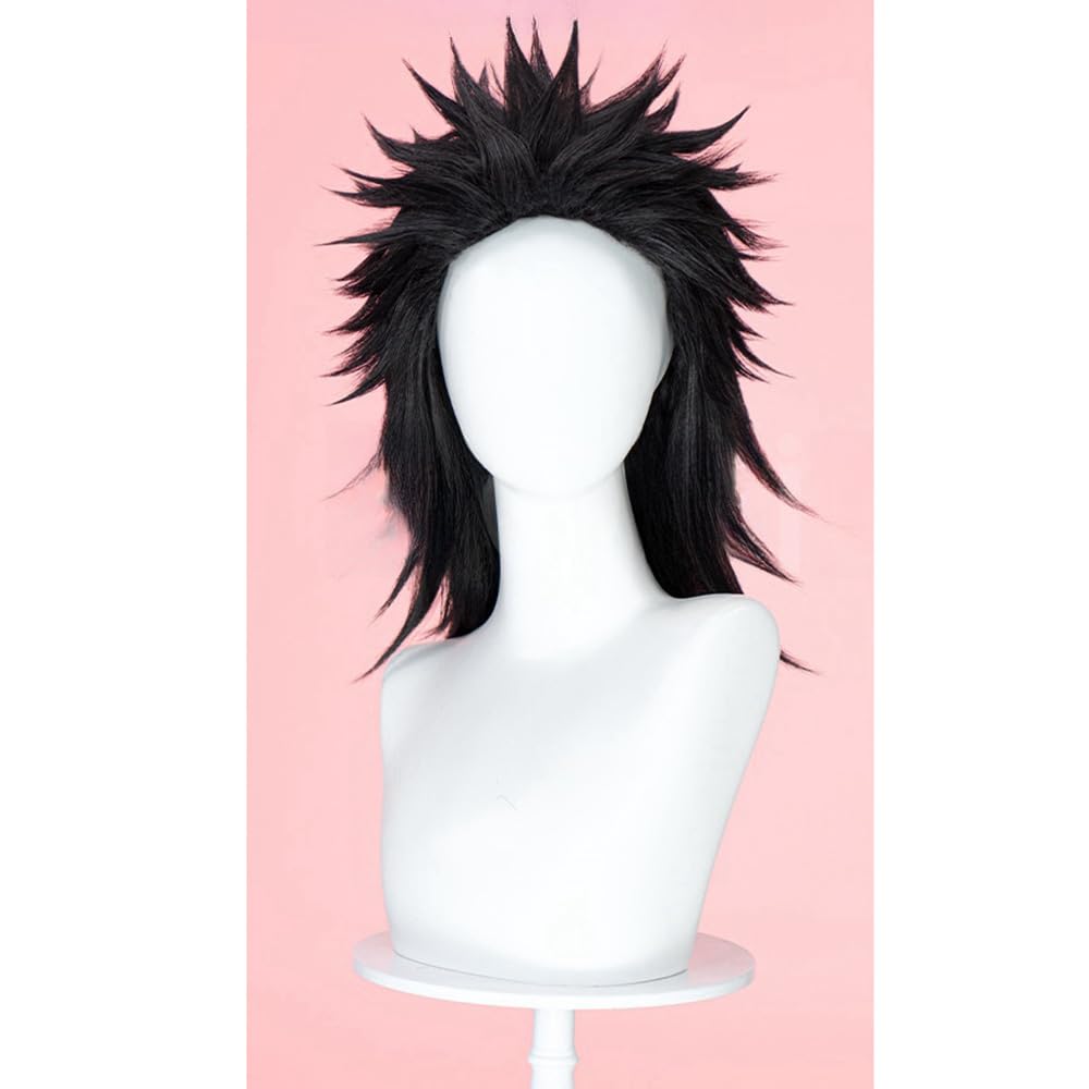 Black Anime Game Cosplay Wig Mullet Head Medium Length Straight Synthetic Hair for Halloween Costume