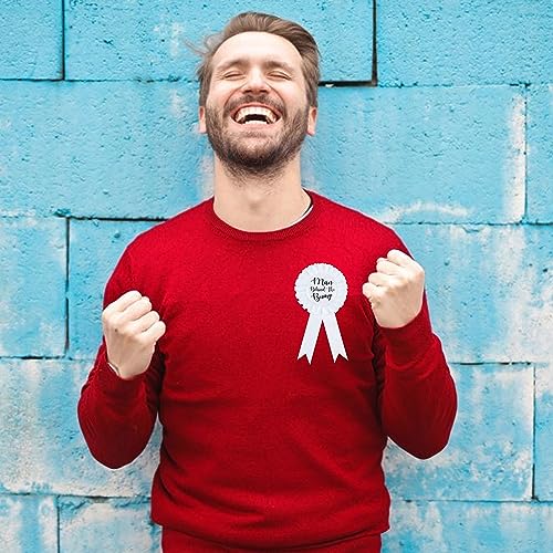 Man Behind The Bump Funny Baby Shower Button for Daddy to Be | Party Decorations Gifts Supplies Fun Dad to Be Ribbon Badge Gender Reveal Ideas New Father Favors Pin Boy Girl Pins Gift — view 4
