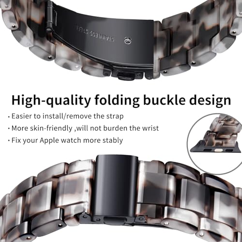 Image of Bestig Resin Band Compatible with Apple Watch Bands for Women 40mm 38mm 41mm 42mm(Series 11 10), Lightweight Waterproof Strap for iWatch Series 10 9 8 7 6 5 4 3 2 1 SE Men(Clear and Black)