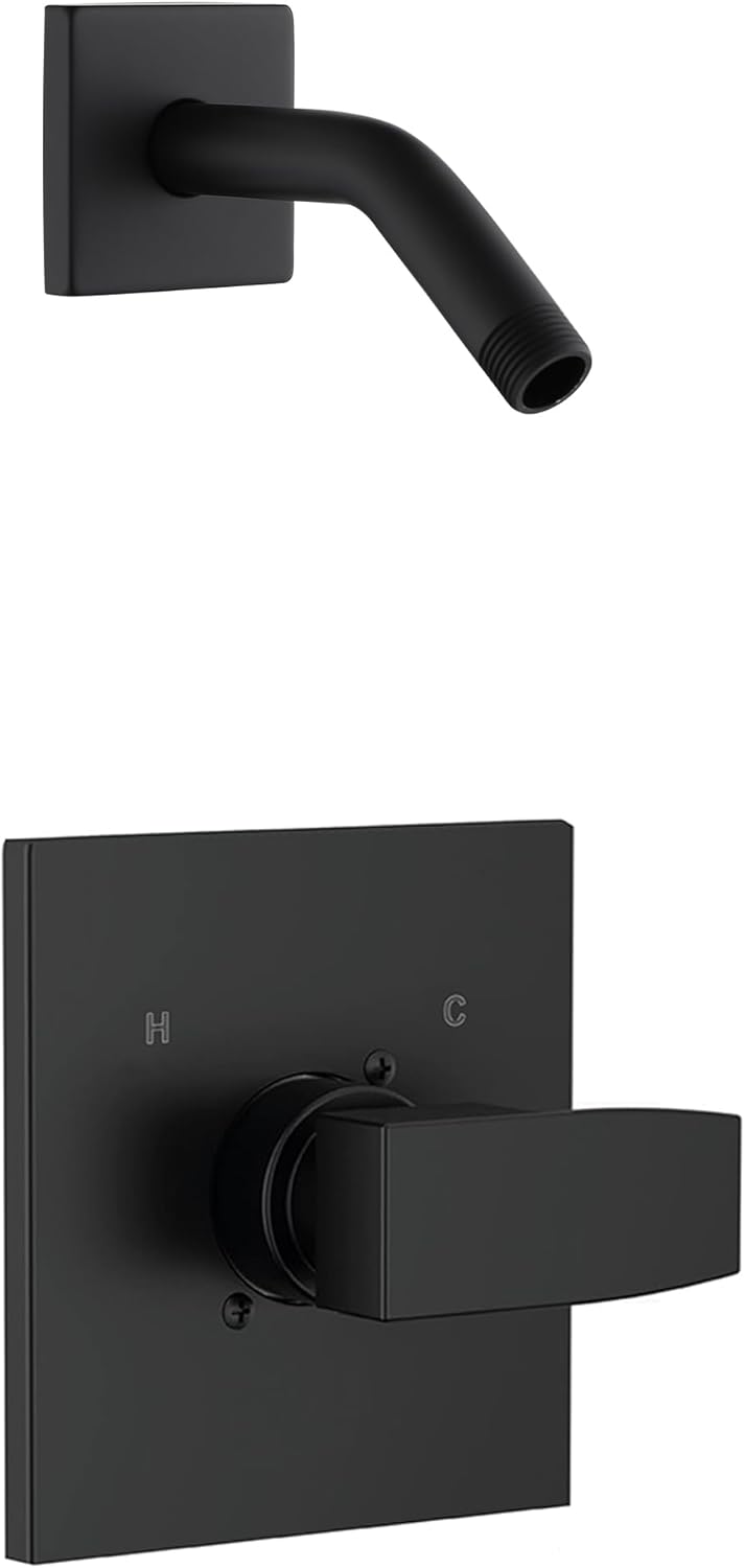 Replacement for Delta 13/14 Series Shower Handle Trim Kit with Shower Arm and Flange, Compatible with Delta R10000 Valve, Matte Black (Cartridge and Valve Not Included)